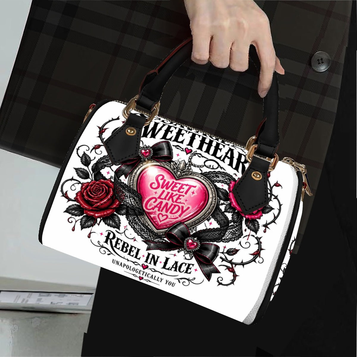 Sweet like Candy Classic Barrel-Shaped PU Leather Handbag