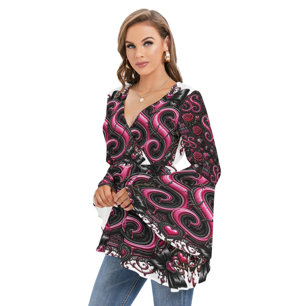 Signature Savage V-neck Blouse With Flared Sleeves