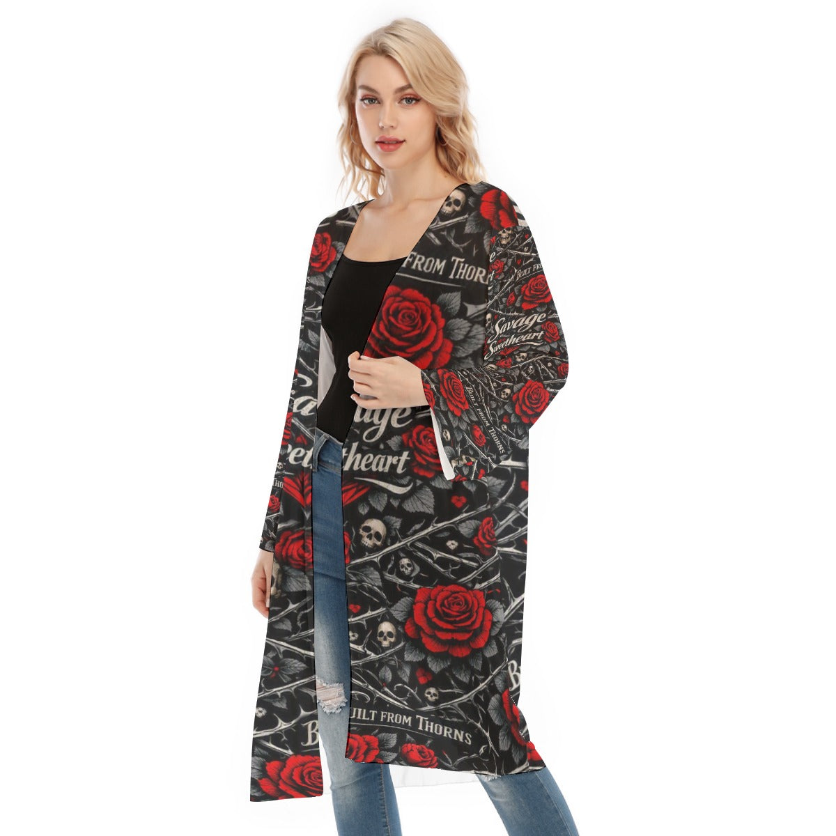 Savage Rose Long Sleeve Mesh Cardigan