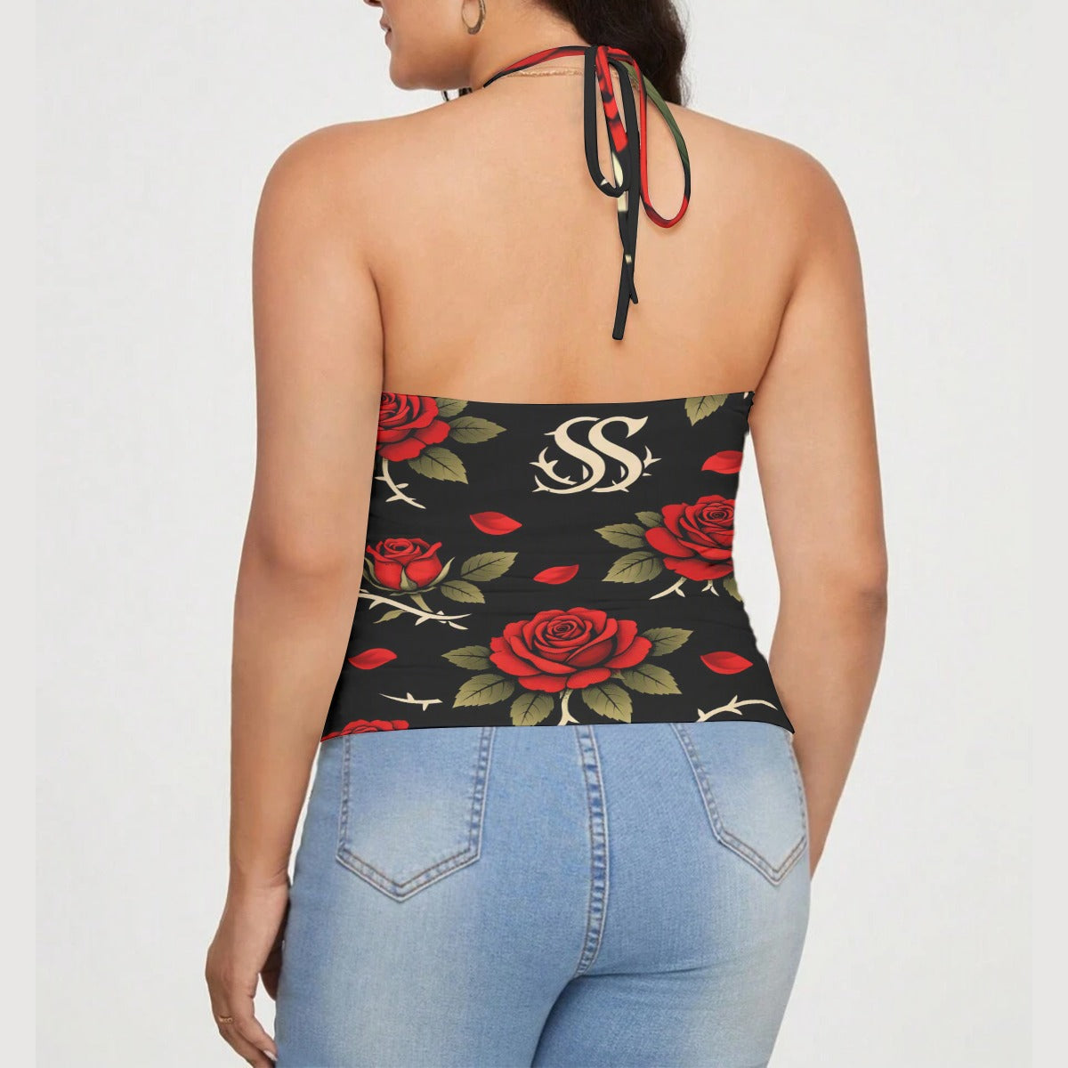 Savage Rose Lace-Trimmed Tie-Back Top