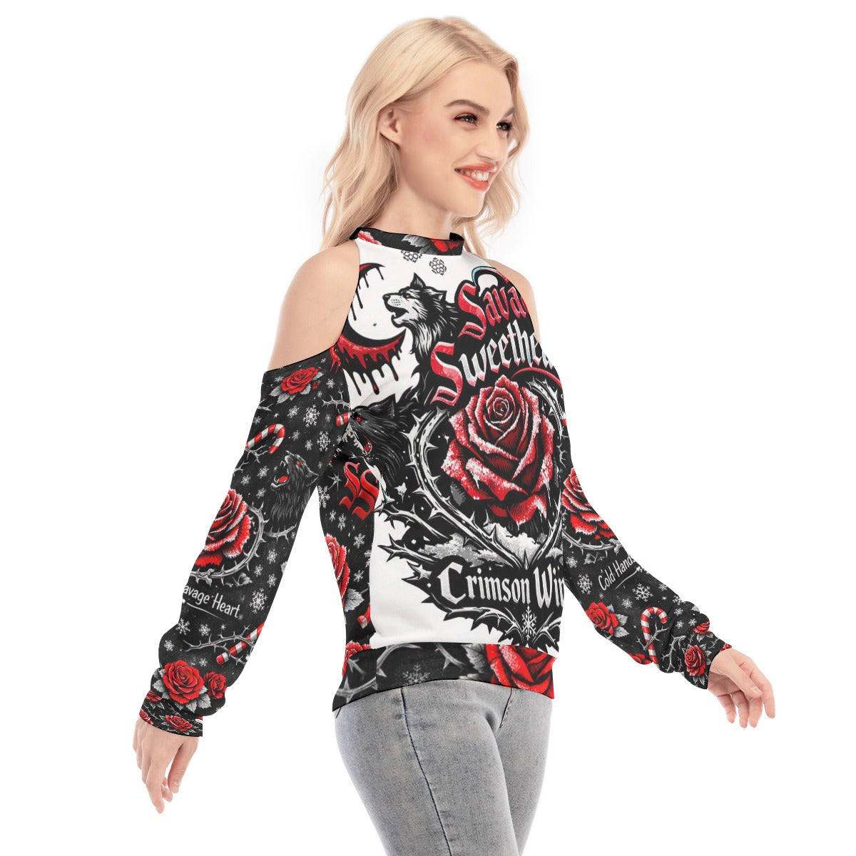 Crimson Winter Cold Shoulder Sweatshirt