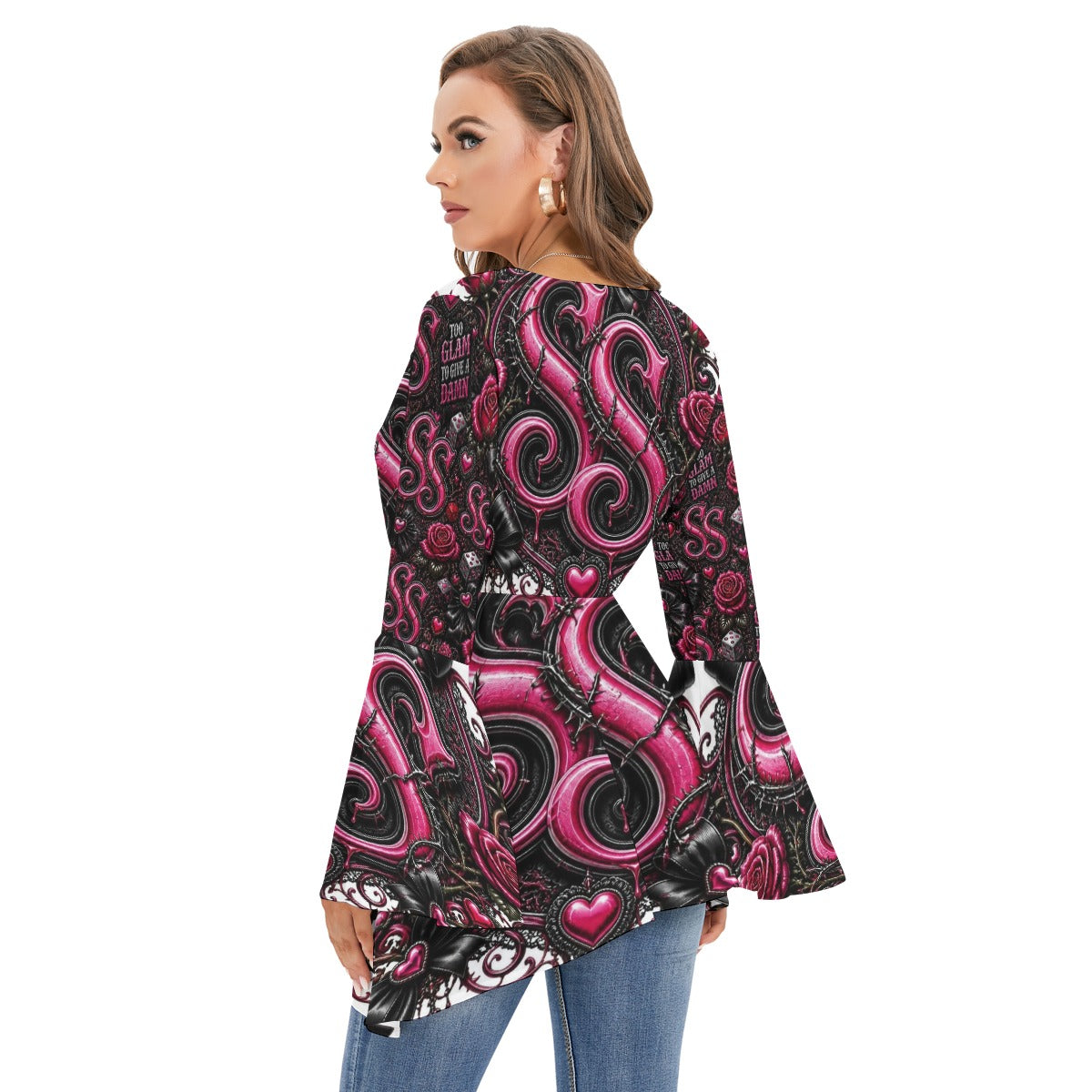 Signature Savage V-neck Blouse With Flared Sleeves