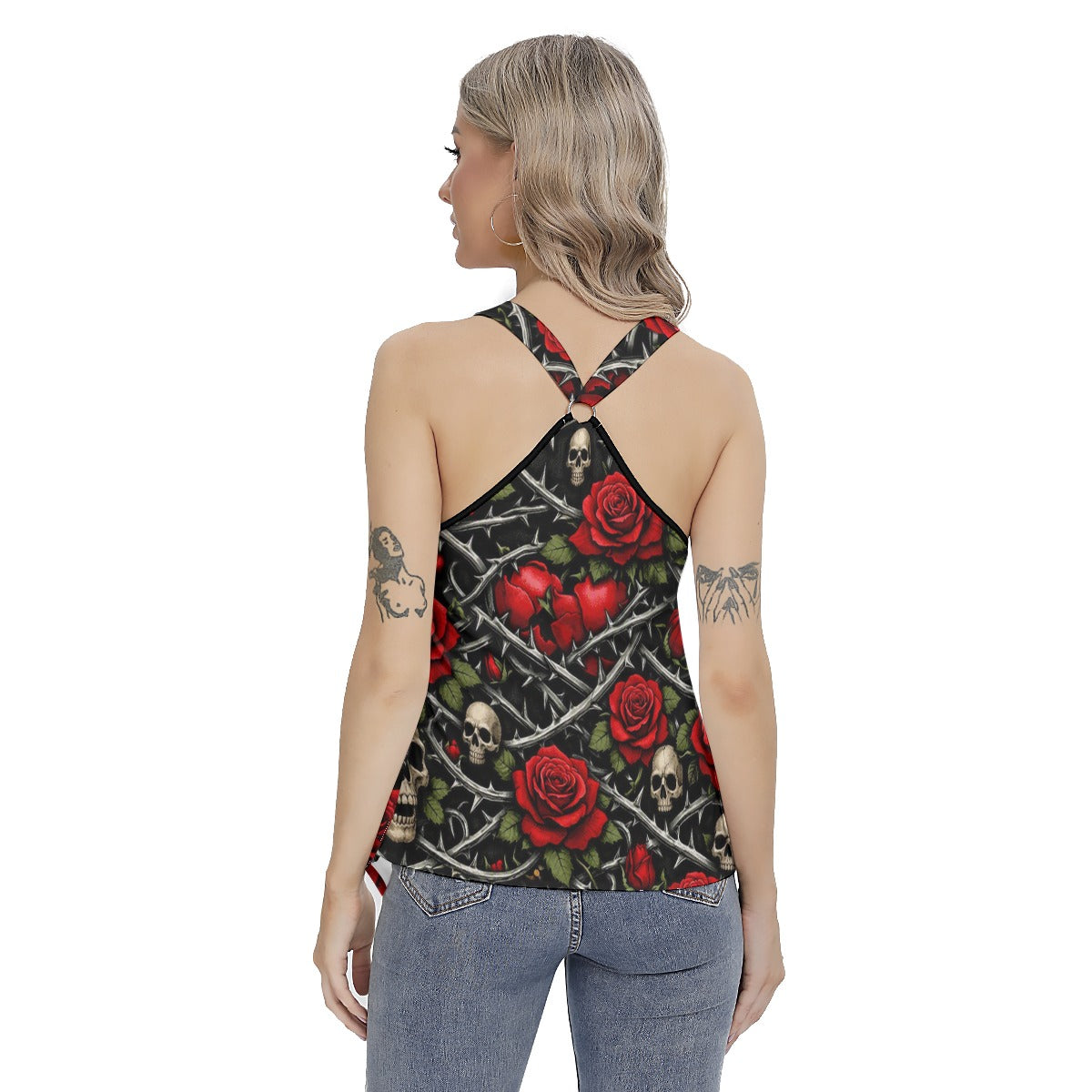 Savage Rose Racing Tank Top With Irregular Hem