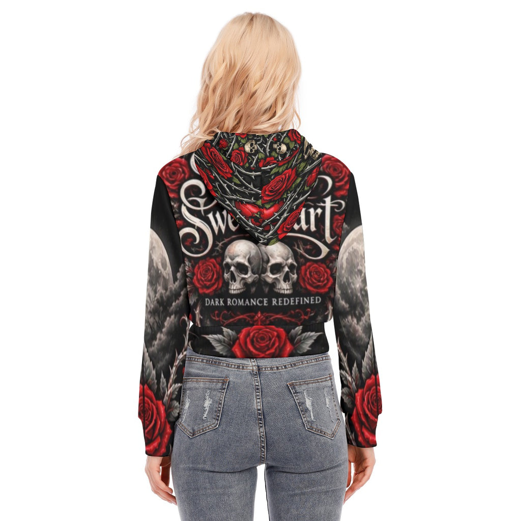 Savage Rose Crop Top Hoodie With Zipper Closure