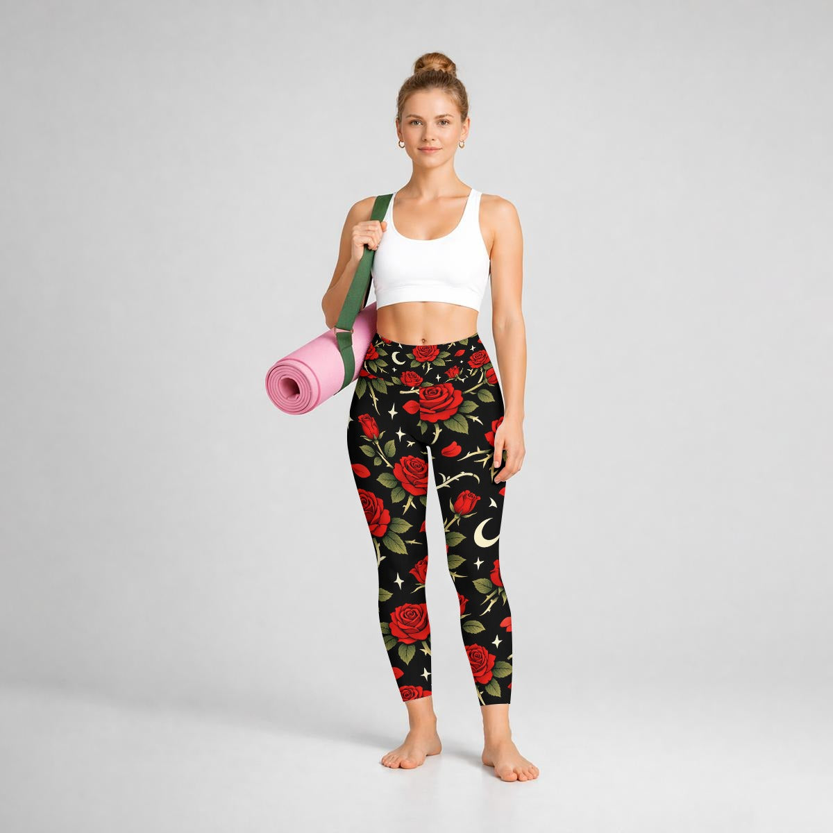 Savage Rose High Waisted Athletic Leggings