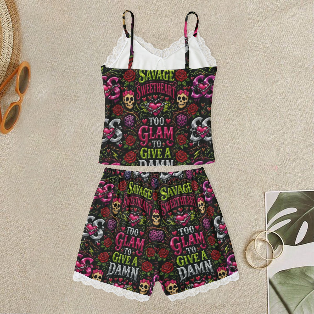 Sweet like Candy Cami Home Suit With Lace Edge