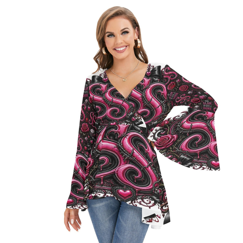 Signature Savage V-neck Blouse With Flared Sleeves