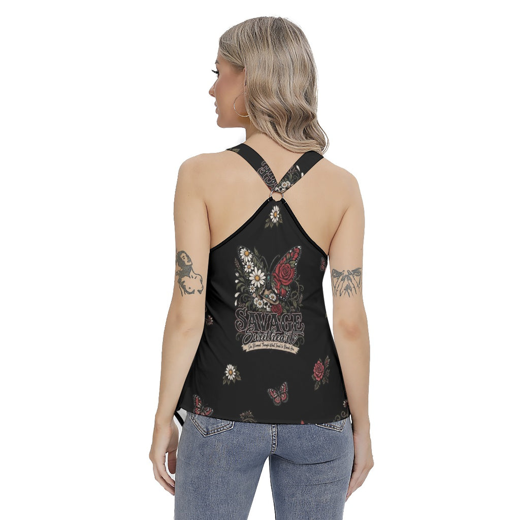 All-Over Print Women's Racing Tank Top With Irregular Hem