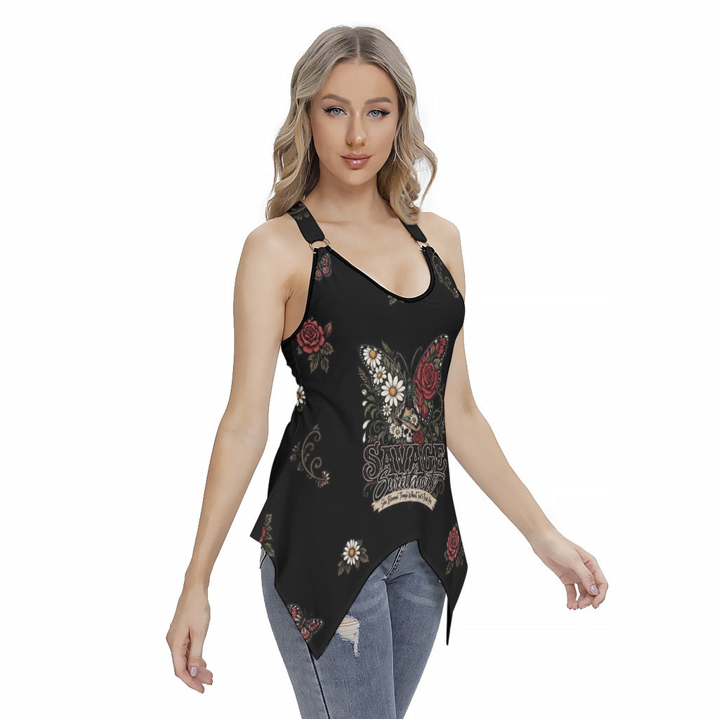 All-Over Print Women's Racing Tank Top With Irregular Hem