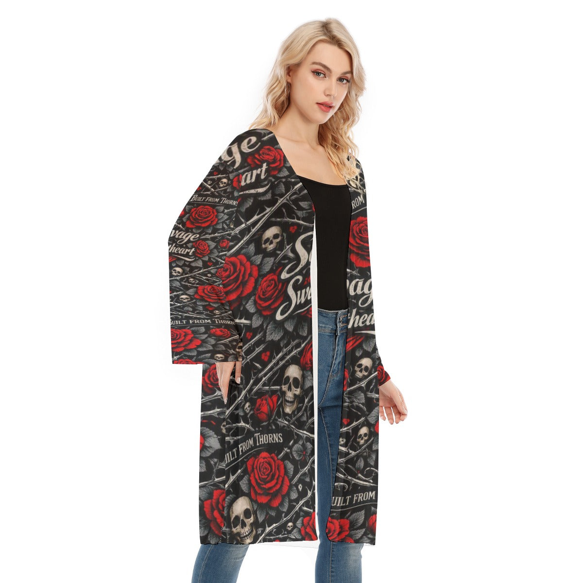 Savage Rose Long Sleeve Mesh Cardigan