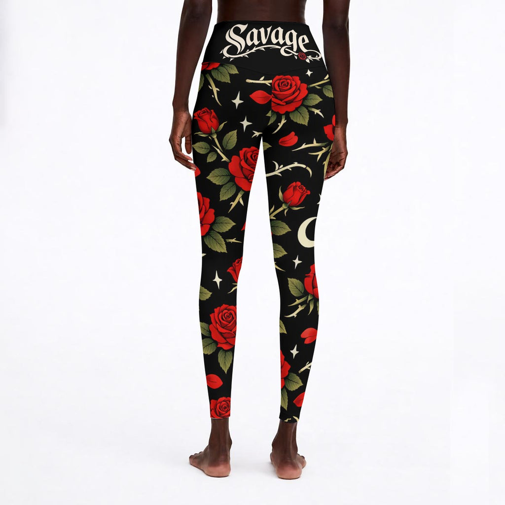 Savage Rose High Waisted Athletic Leggings