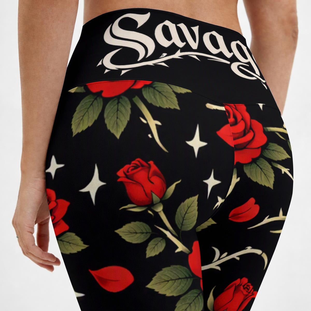 Savage Rose High Waisted Athletic Leggings